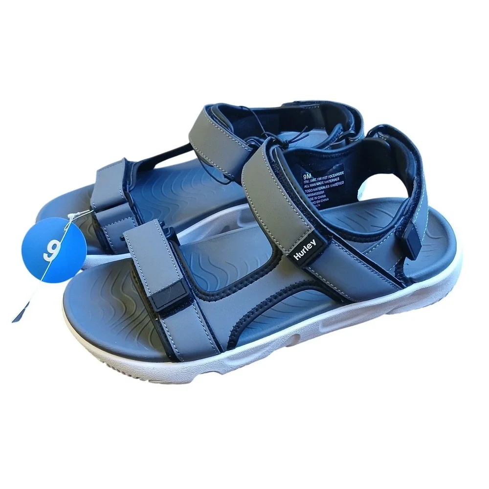 Hurley Mens Oceanside Sport Sandals Gray White Strappy Hook Loop Size 9 1961927
